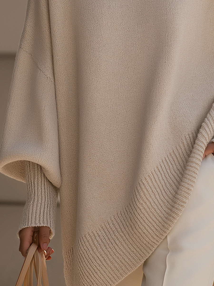 Liv | OverRozmiard Dzianinowy Poncho-Sweter