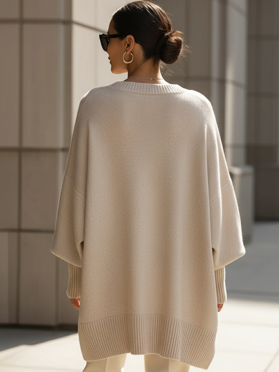 Liv | OverRozmiard Dzianinowy Poncho-Sweter