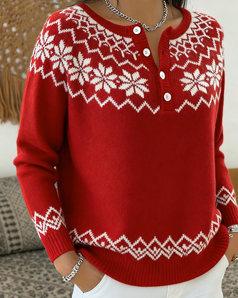 Sweter Snøfnugg Jacquard Halvåpen