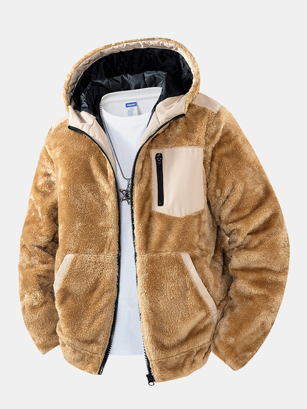 Teddy fleece vattert Kurtka z kaptur