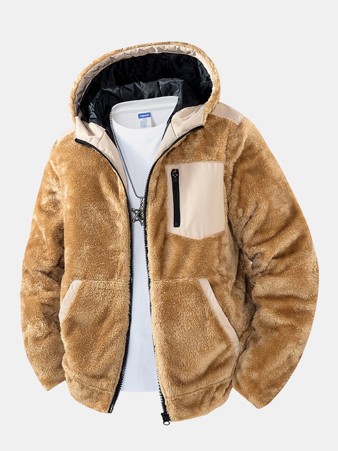Teddy fleece vattert Kurtka z kaptur