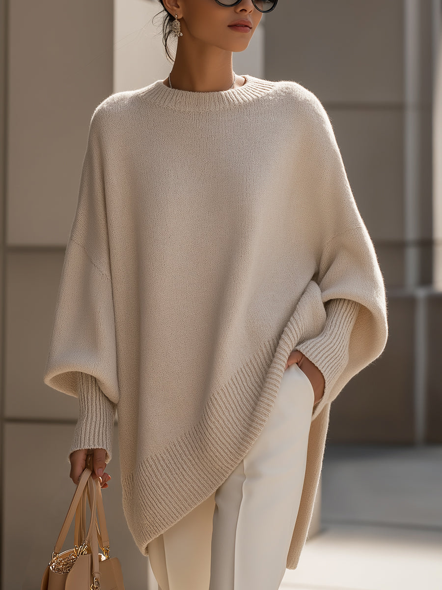 Liv | OverRozmiard Dzianinowy Poncho-Sweter