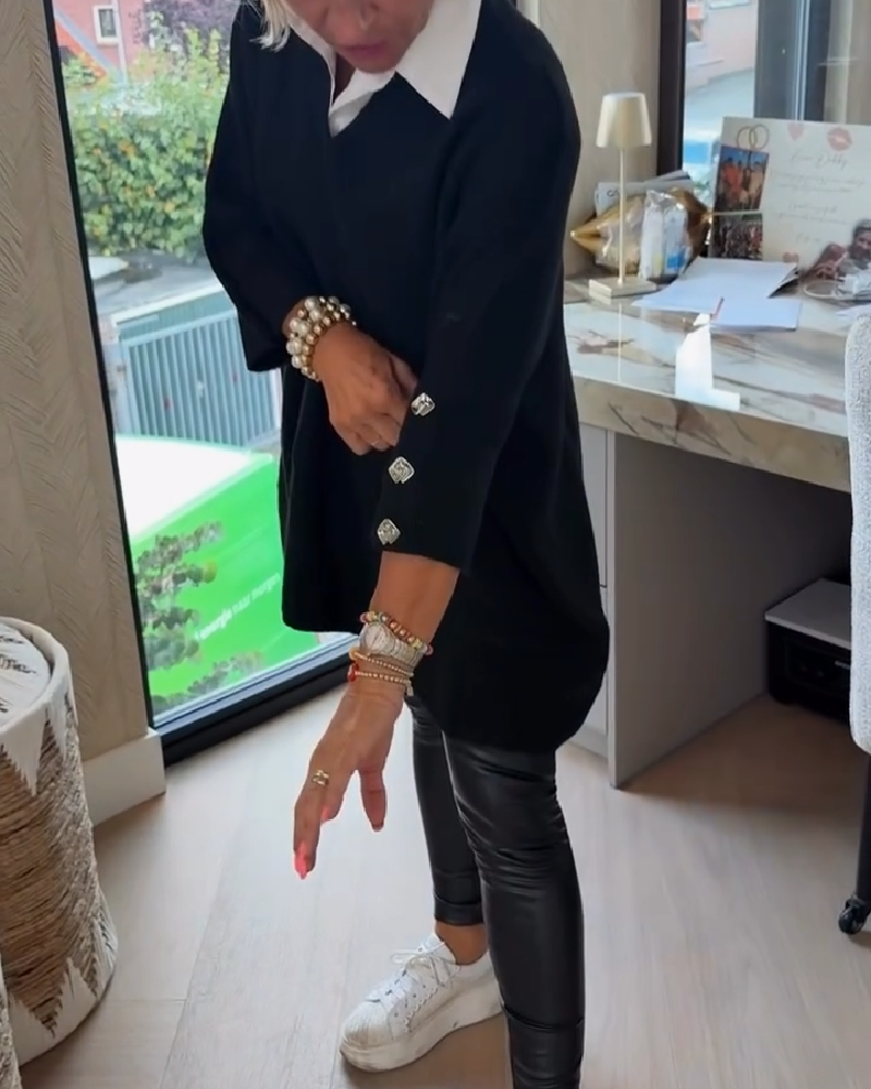 Sweter z Dekolt w serek, knappet w asymmetriske egenskaper