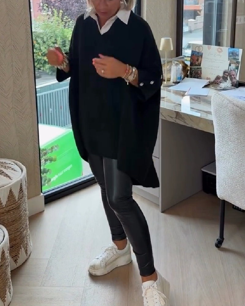 Sweter z Dekolt w serek, knappet w asymmetriske egenskaper
