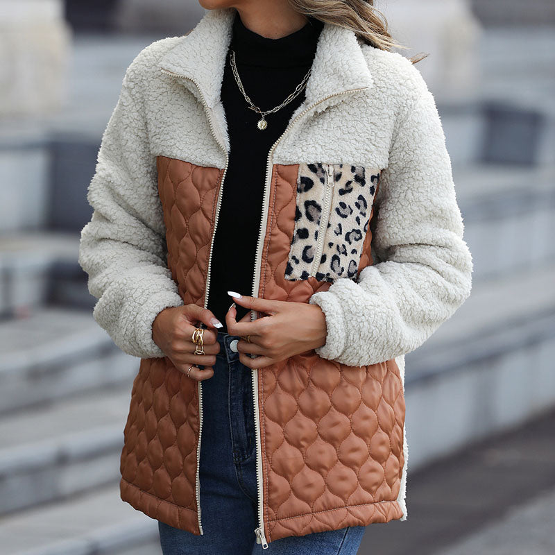 Patchwork Ciepły Plysj Płaszcz