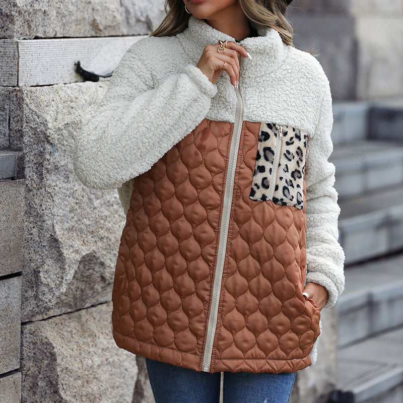 Patchwork Ciepły Plysj Płaszcz