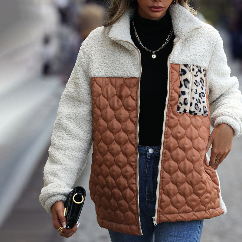 Patchwork Ciepły Plysj Płaszcz