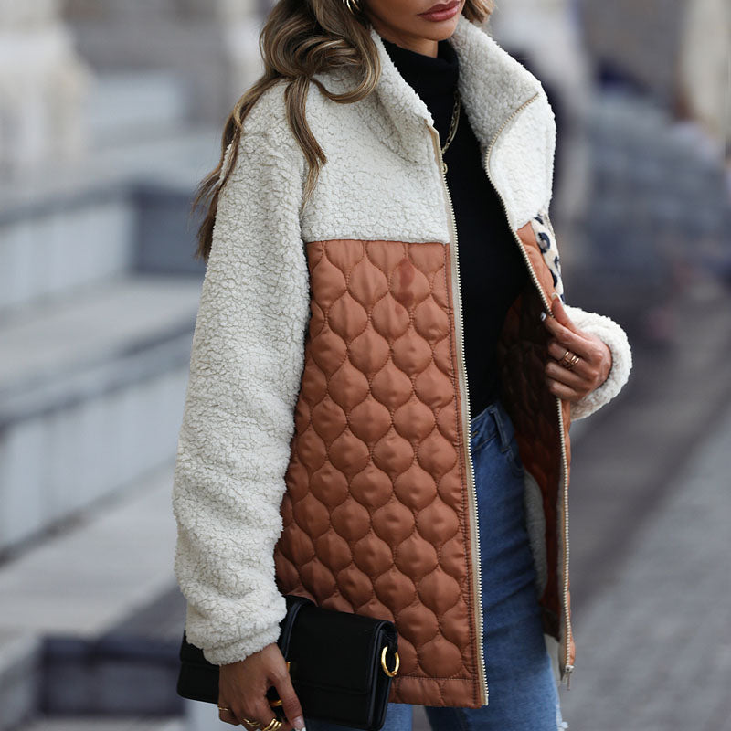 Patchwork Ciepły Plysj Płaszcz