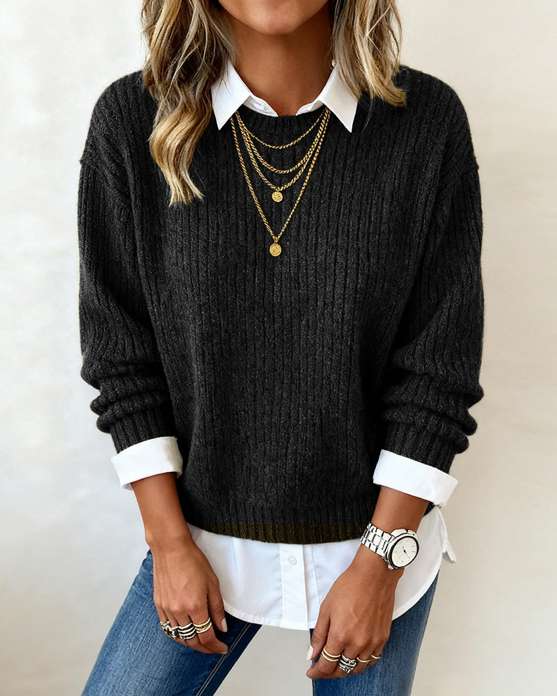 Sweter z koszulakrage w patchworkdesign
