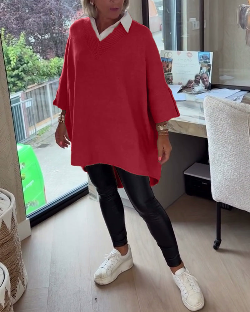 Sweter z Dekolt w serek, knappet w asymmetriske egenskaper