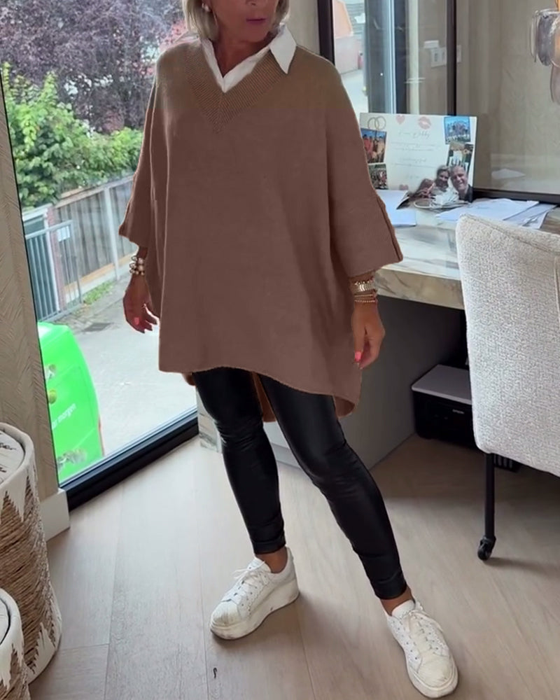 Sweter z Dekolt w serek, knappet w asymmetriske egenskaper