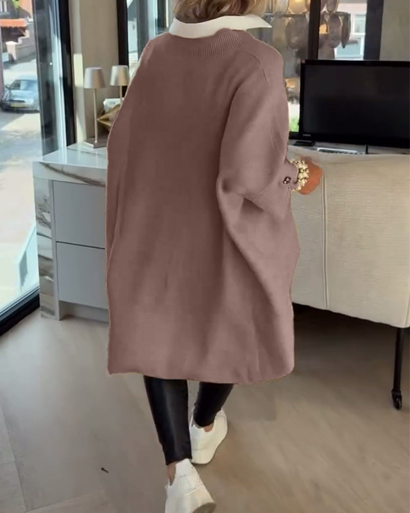 Sweter z Dekolt w serek, knappet w asymmetriske egenskaper