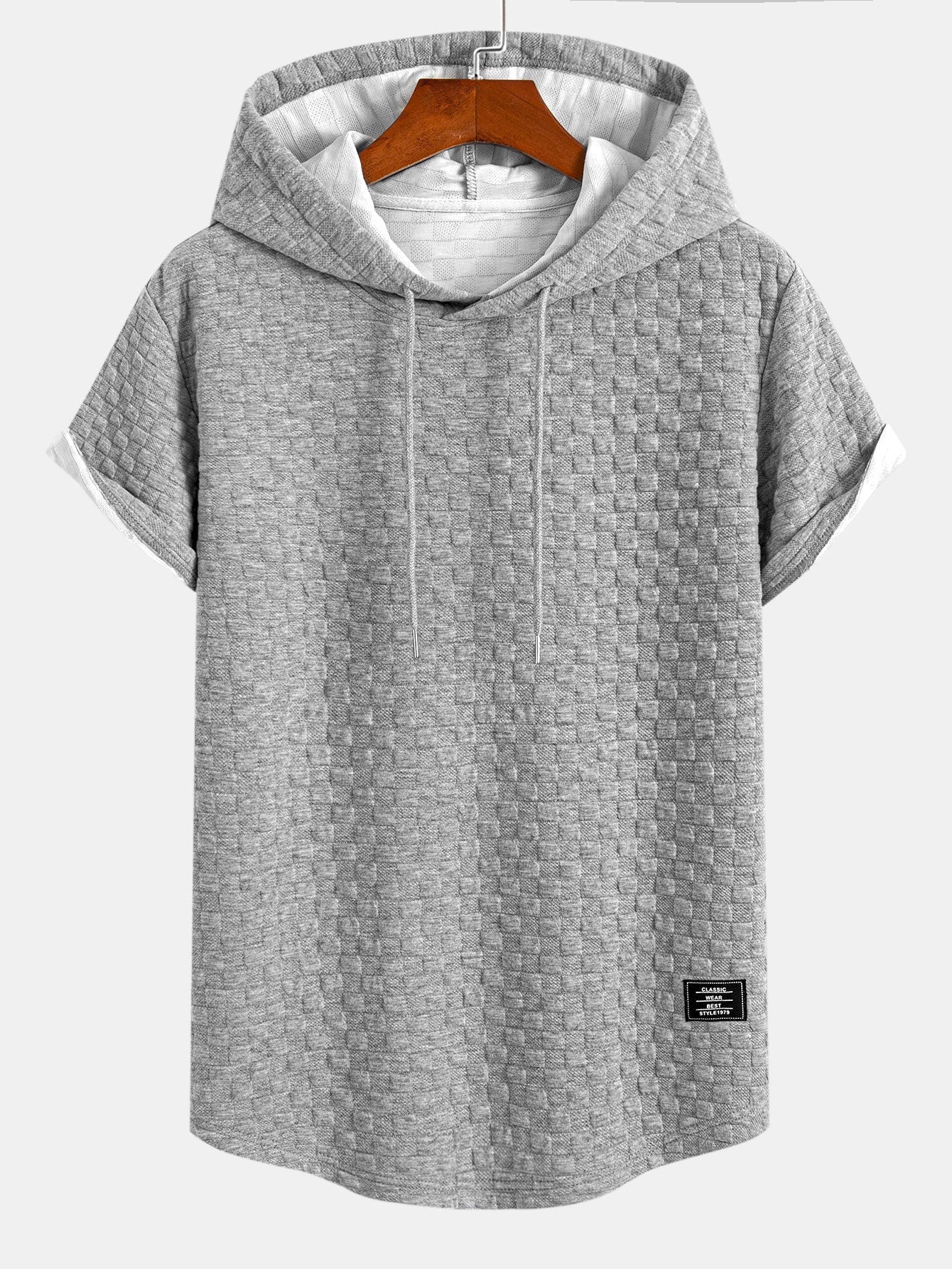 Rutemønster Jacquard bueformet kant hette-T-shirt w Rutemønster Jacquard szorty