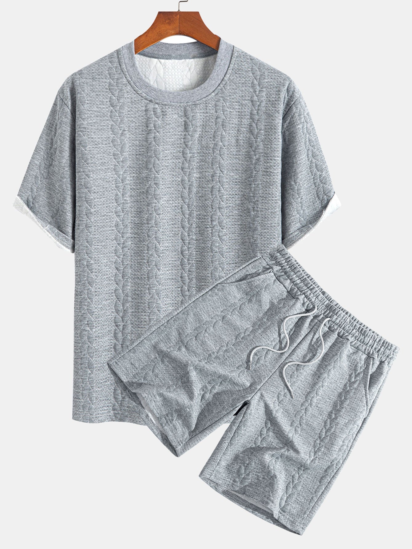 Avslappet Krój mellomlangt erme Twist jacquard T-shirt w szorty
