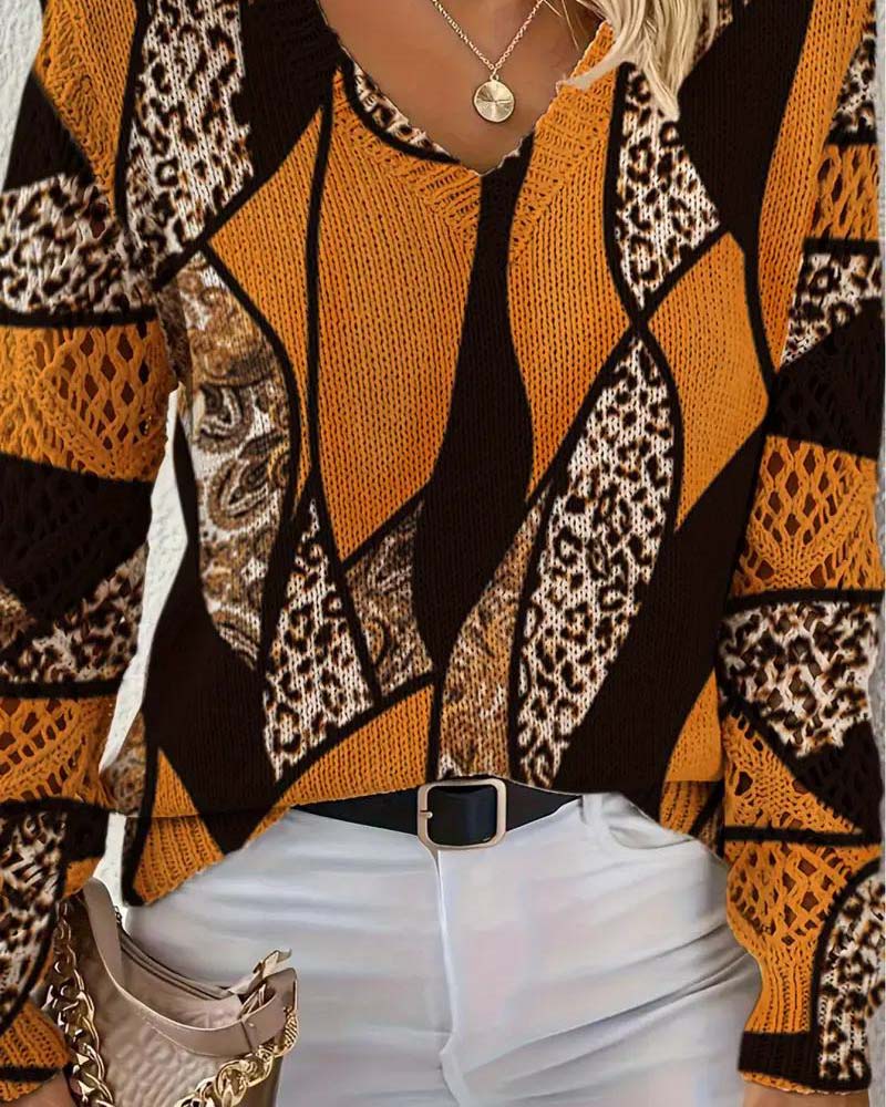 Sweter z Dekolt w serek w Hull-Leopardtrykk