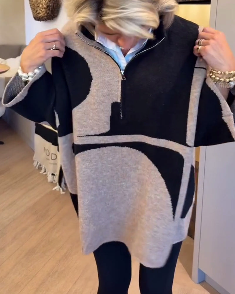 Sweter z halvglidelås w moteriktig ståkrage