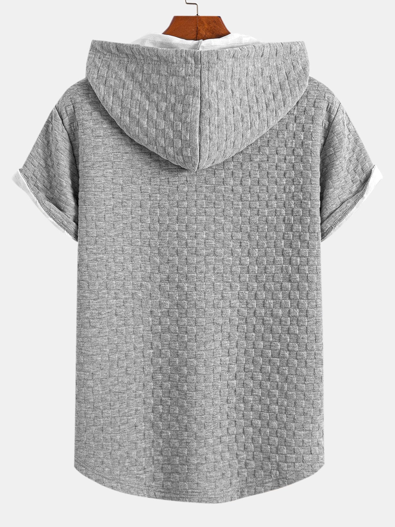 Rutemønster Jacquard bueformet kant hette-T-shirt w Rutemønster Jacquard szorty