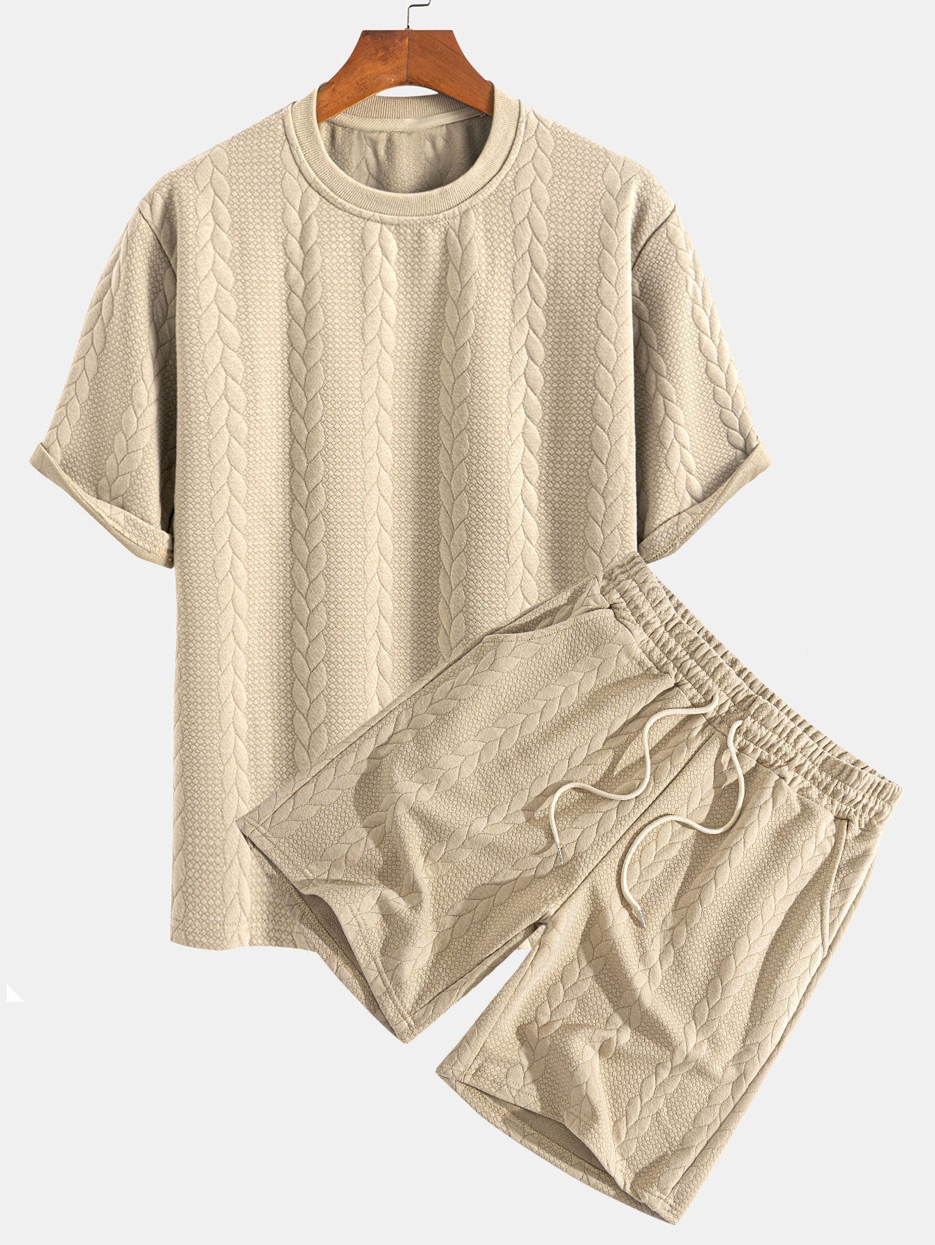 Avslappet Krój mellomlangt erme Twist jacquard T-shirt w szorty