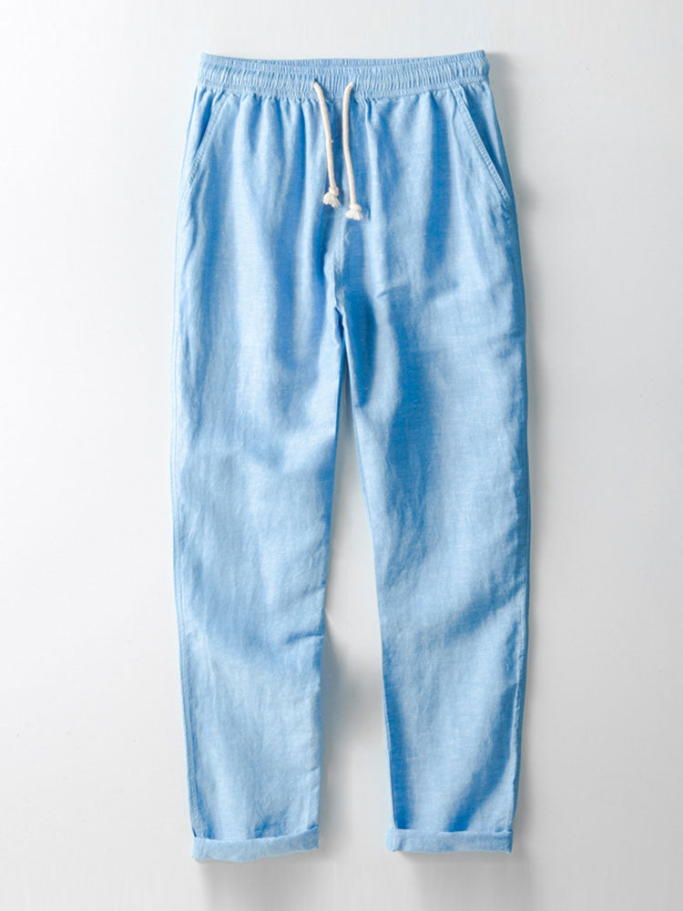 Dekolt w serek koszula z Len w rayon-blanding w rettskårne LenSpodnie