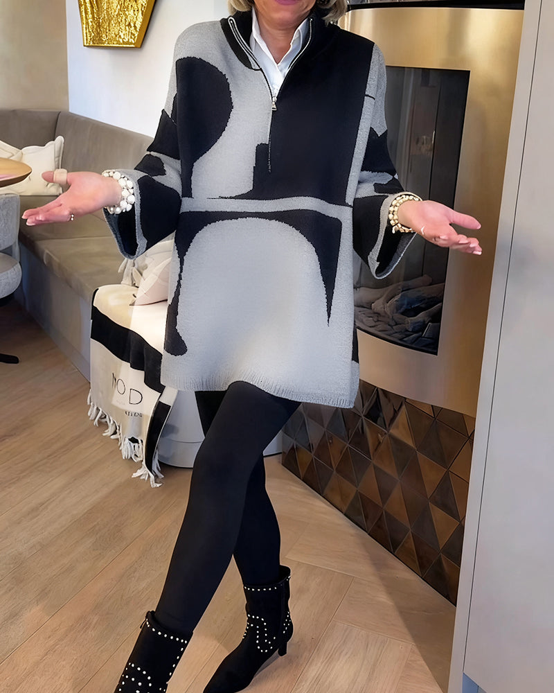 Sweter z halvglidelås w moteriktig ståkrage