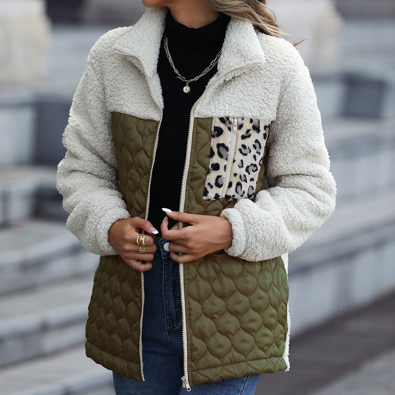 Patchwork Ciepły Plysj Płaszcz