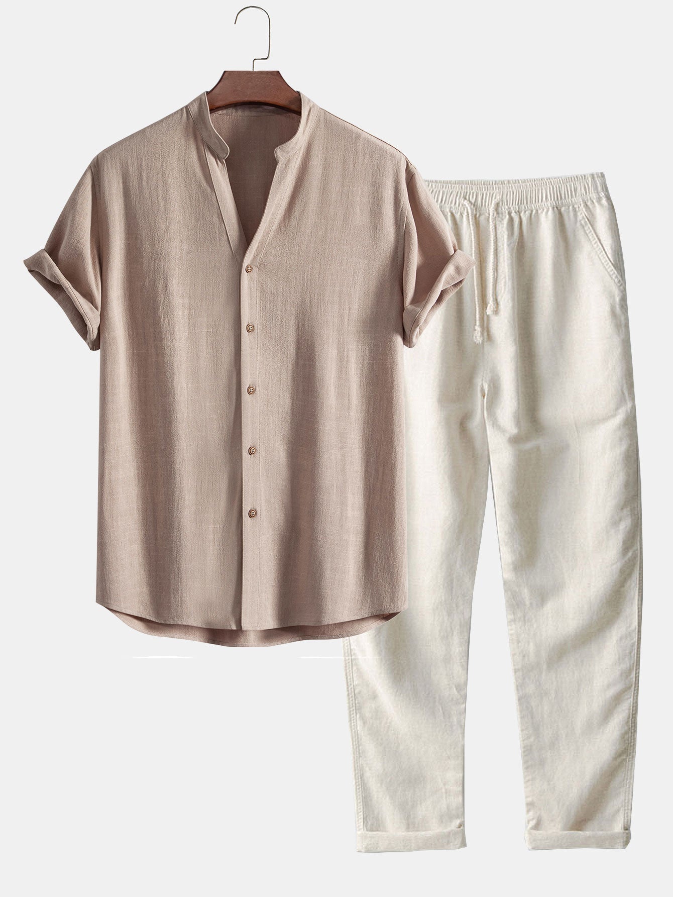 Dekolt w serek koszula z Len w rayon-blanding w rettskårne LenSpodnie
