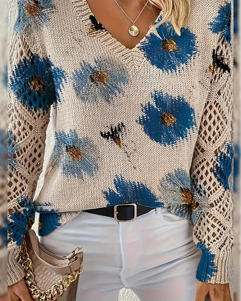 Sweter z długim rękawem Dekolt w serek jacquard
