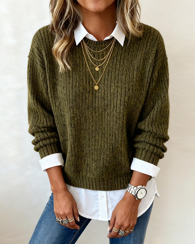 Sweter z koszulakrage w patchworkdesign