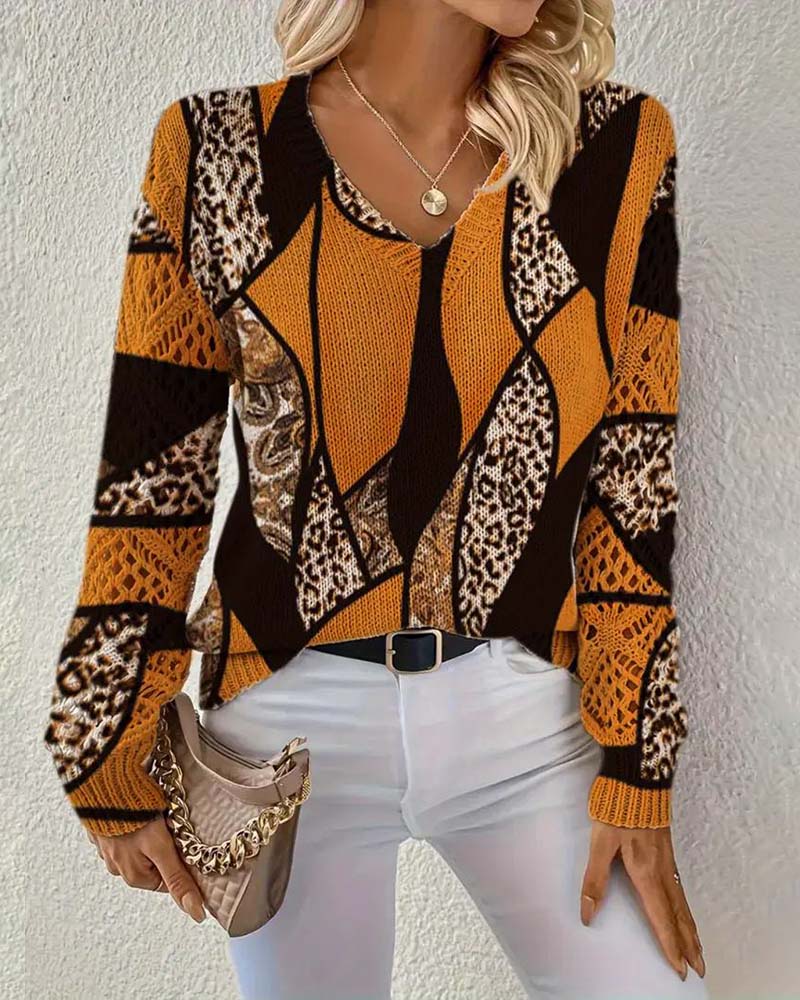 Sweter z Dekolt w serek w Hull-Leopardtrykk