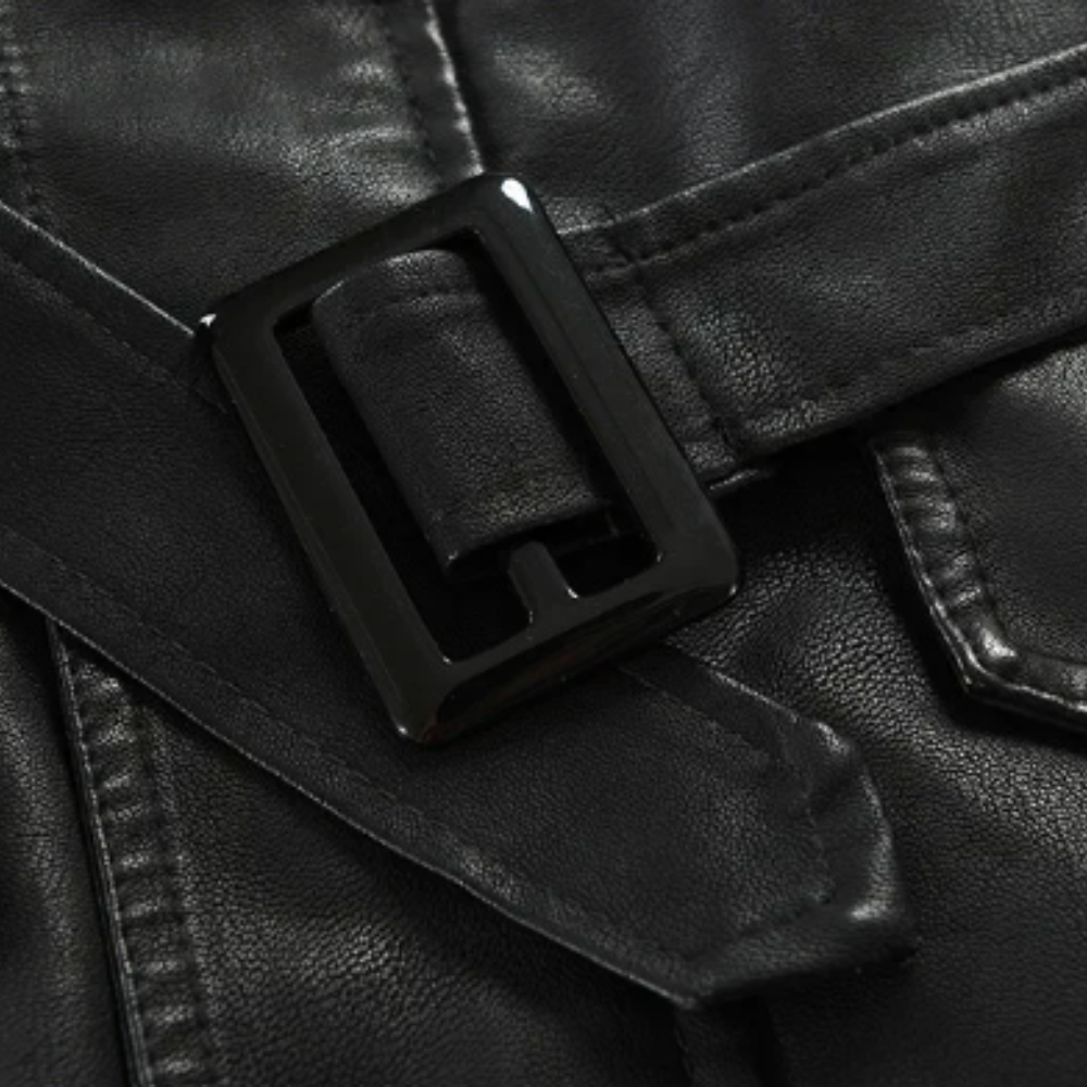 Elegancki długi skinnKurtka w bikerStyl