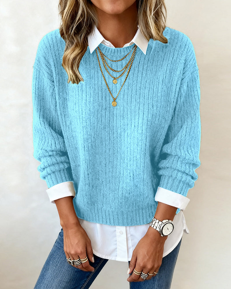 Sweter z koszulakrage w patchworkdesign