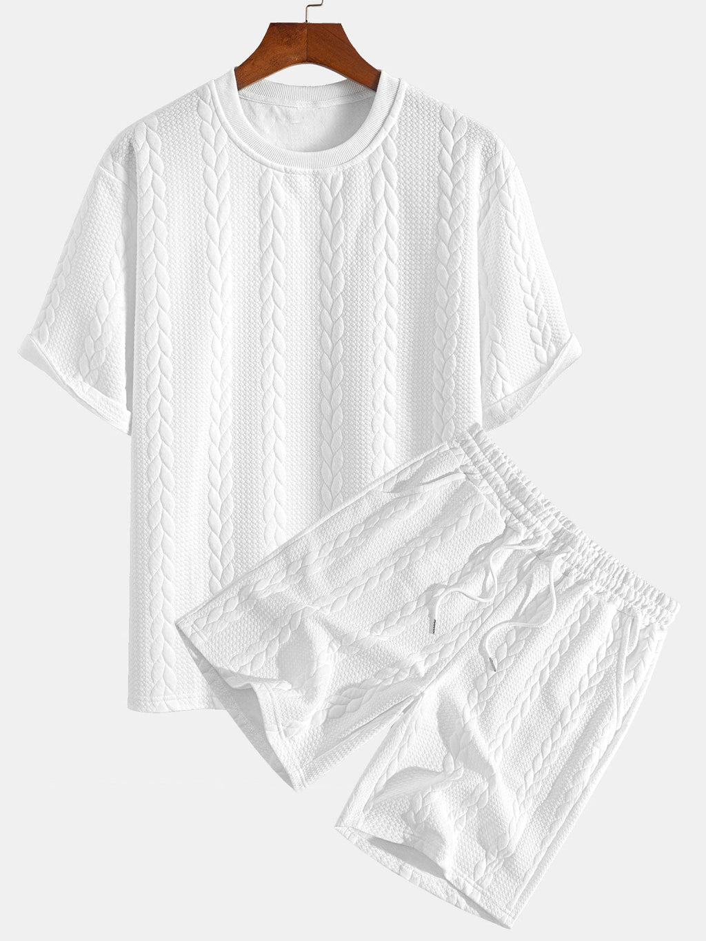 Avslappet Krój mellomlangt erme Twist jacquard T-shirt w szorty