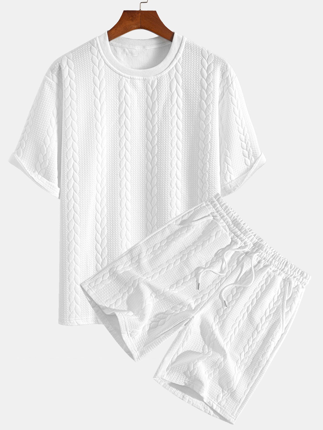Avslappet Krój mellomlangt erme Twist jacquard T-shirt w szorty