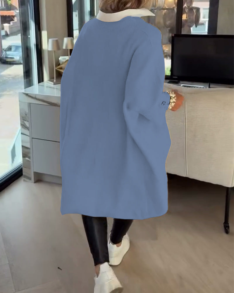 Sweter z Dekolt w serek, knappet w asymmetriske egenskaper
