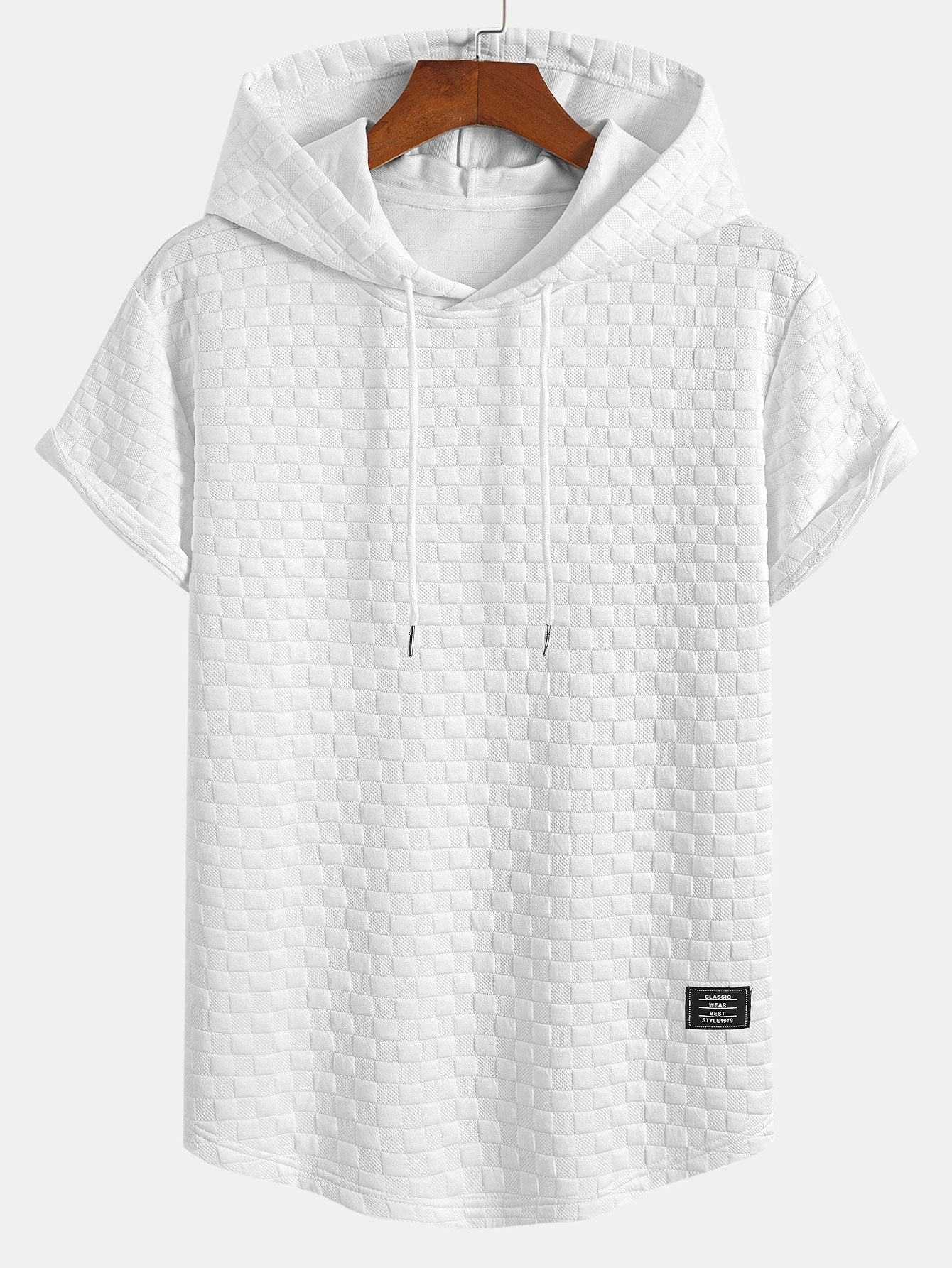 Rutemønster Jacquard bueformet kant hette-T-shirt w Rutemønster Jacquard szorty