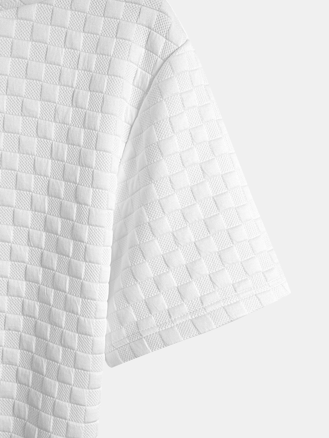 Rutemønster Jacquard bueformet kant hette-T-shirt w Rutemønster Jacquard szorty