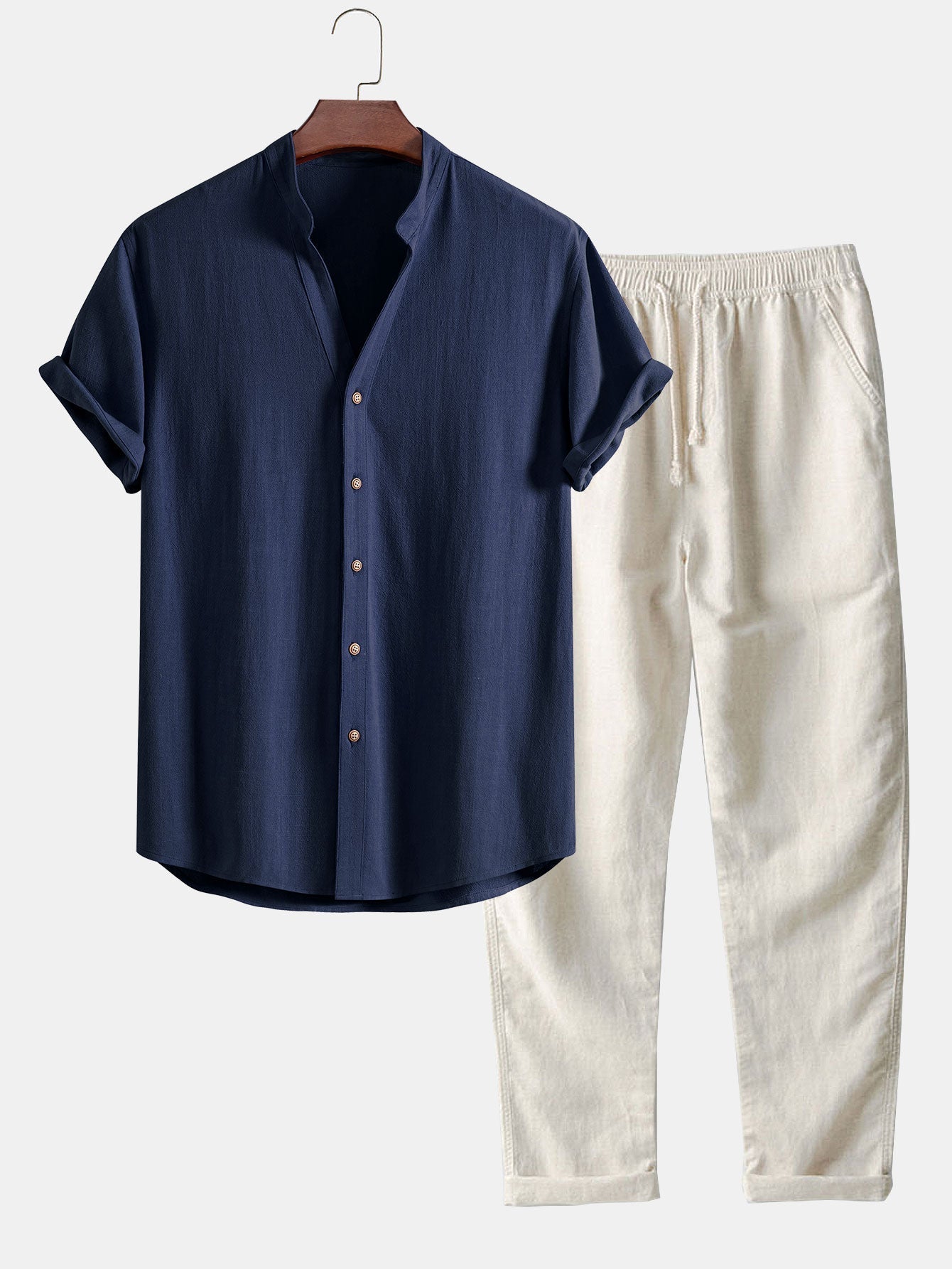 Dekolt w serek koszula z Len w rayon-blanding w rettskårne LenSpodnie