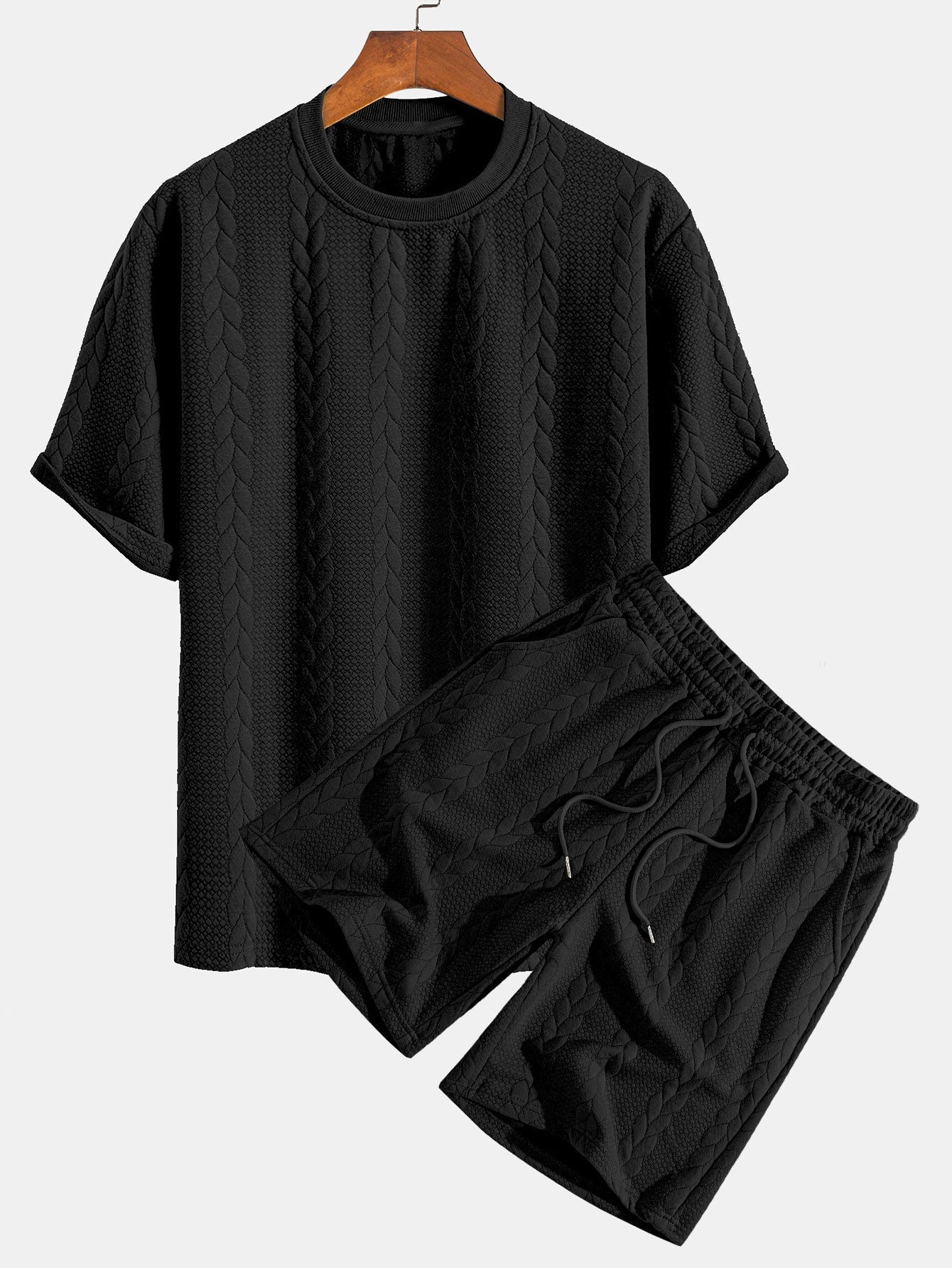 Avslappet Krój mellomlangt erme Twist jacquard T-shirt w szorty