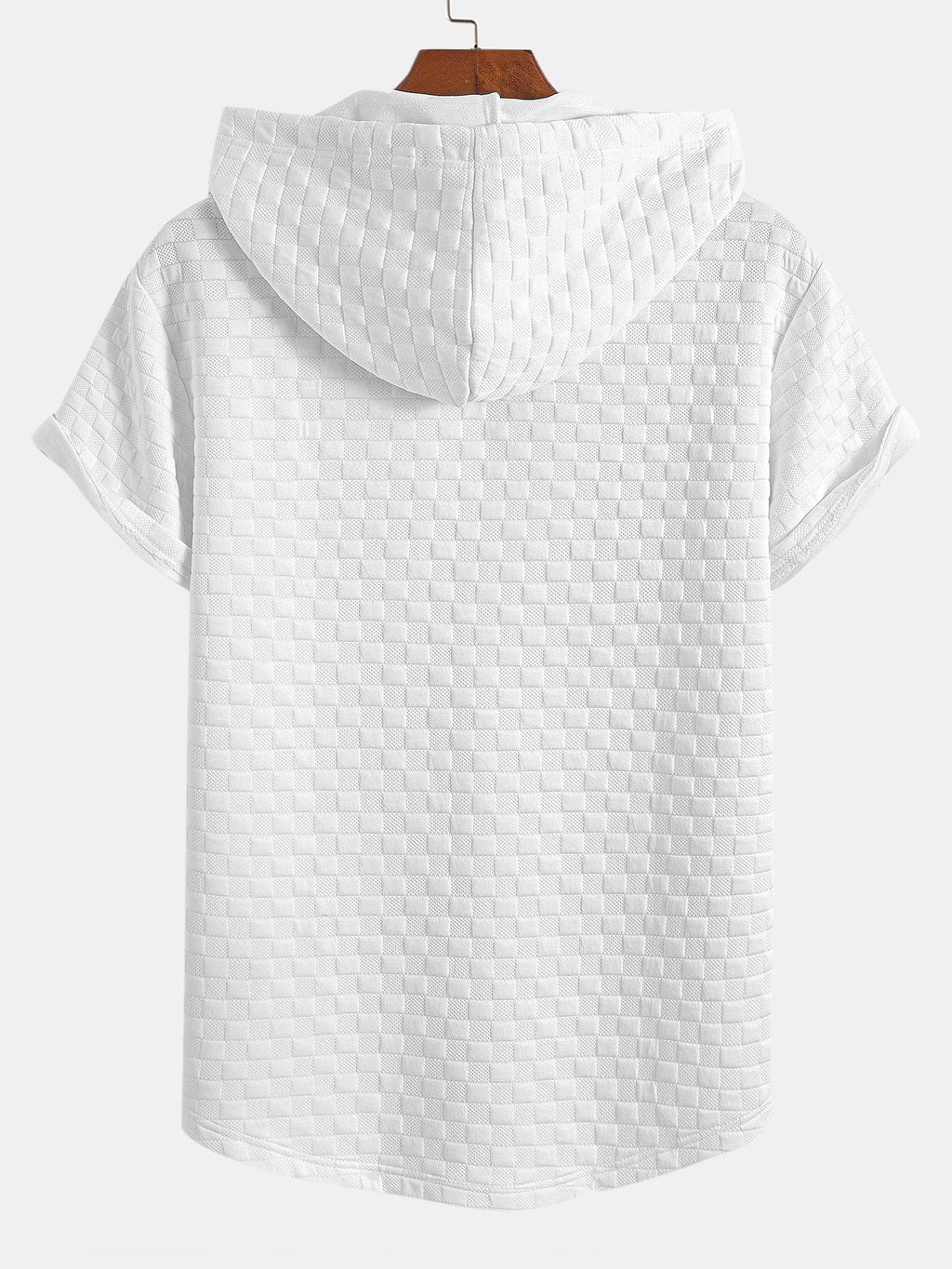 Rutemønster Jacquard bueformet kant hette-T-shirt w Rutemønster Jacquard szorty