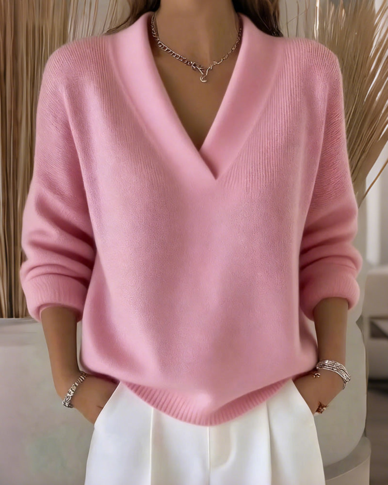Casualowa Sweter w Jednolity Dekolt w serek