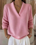 Casualowa Sweter w Jednolity Dekolt w serek