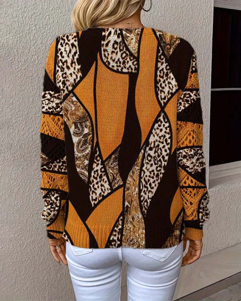 Sweter z Dekolt w serek w Hull-Leopardtrykk