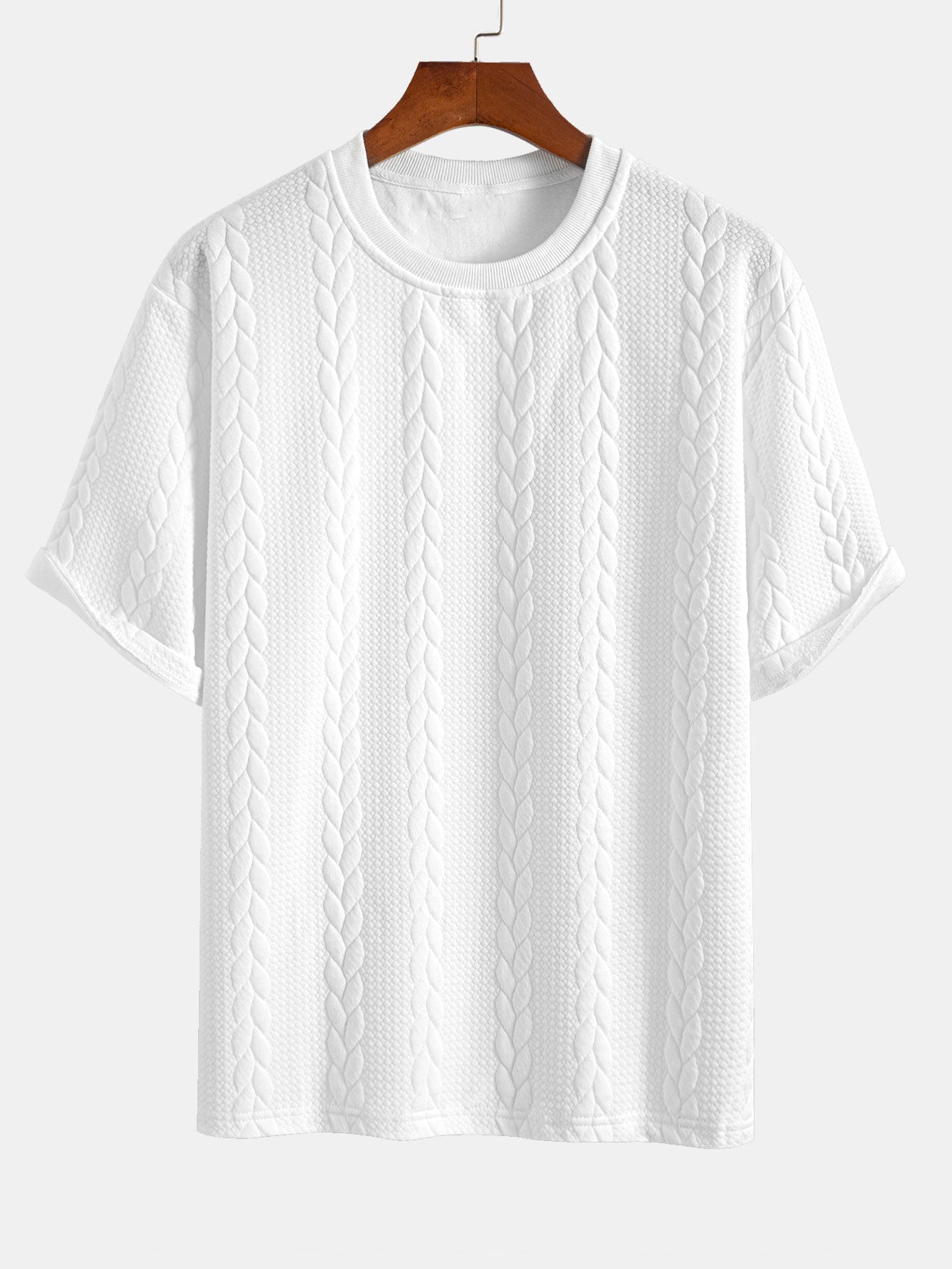 Avslappet Krój mellomlangt erme Twist jacquard T-shirt w szorty