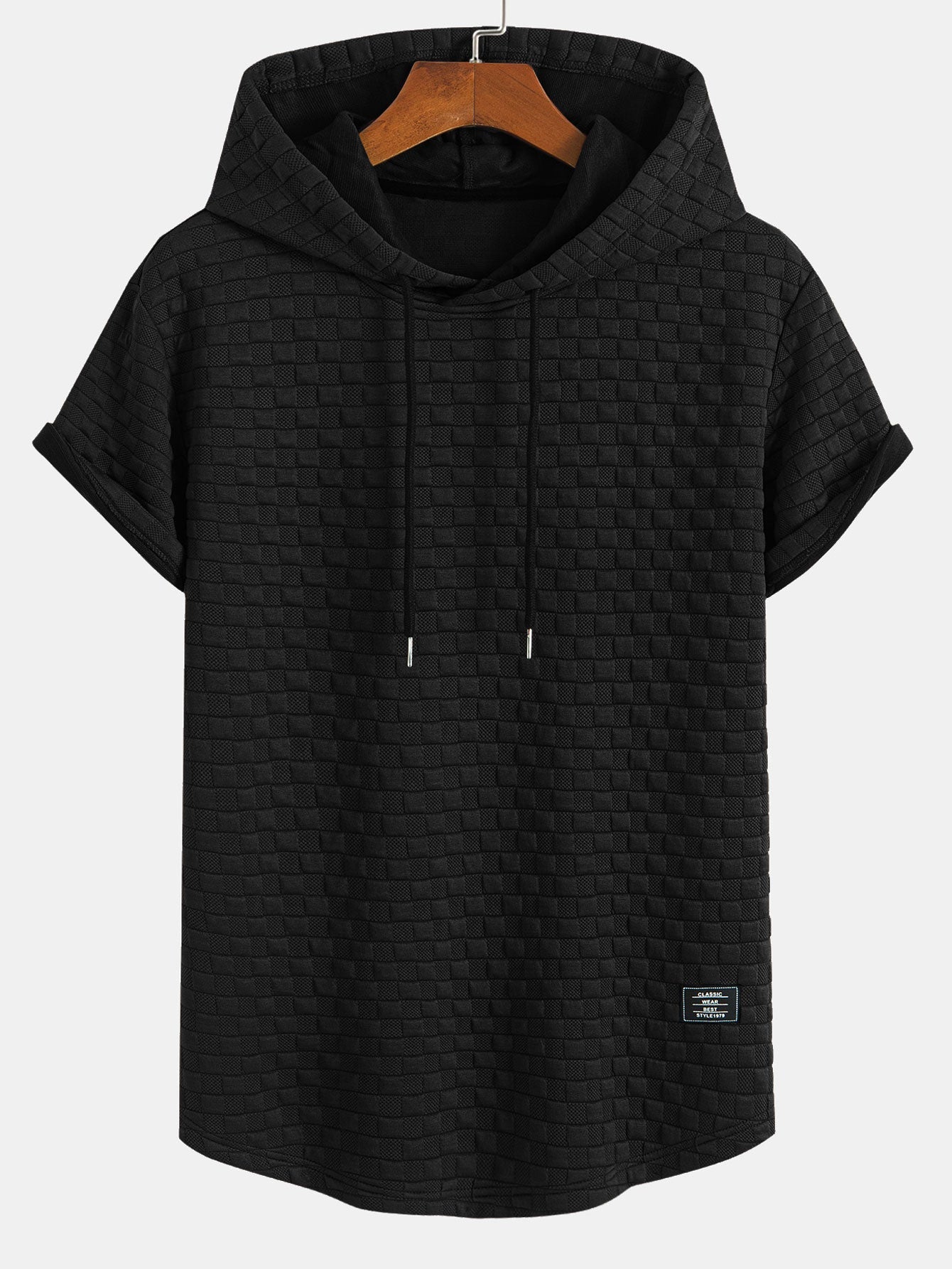 Rutemønster Jacquard bueformet kant hette-T-shirt w Rutemønster Jacquard szorty