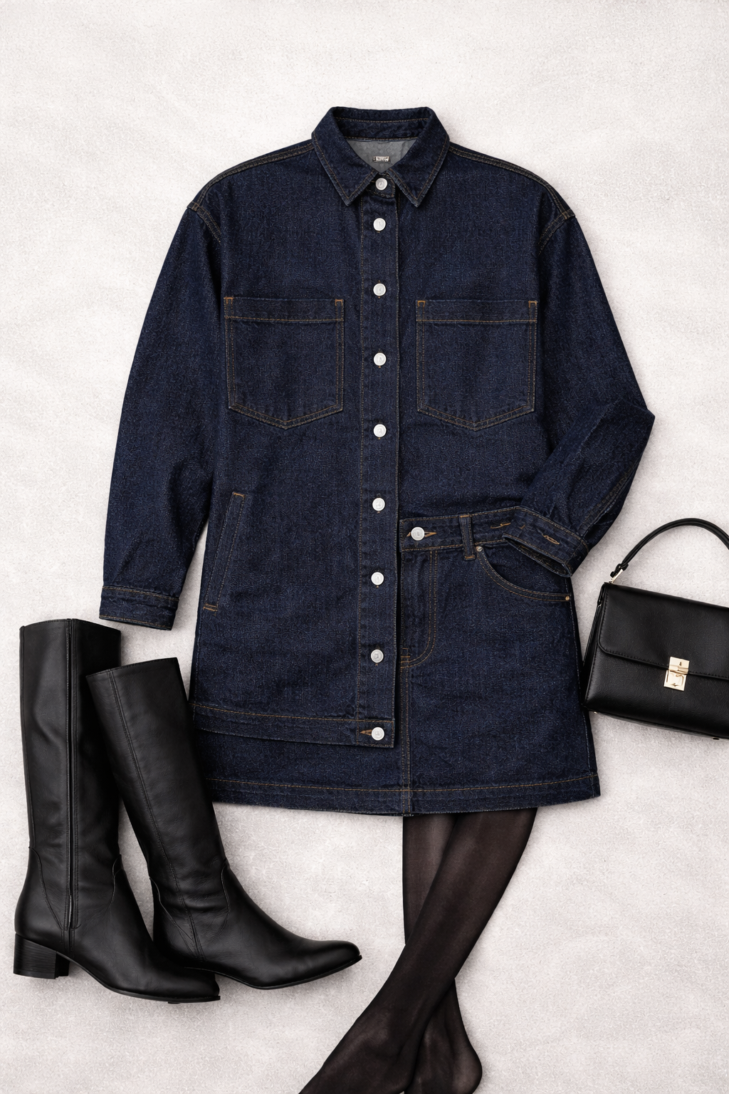 długi Denim Shacket Ciemnoniebieski