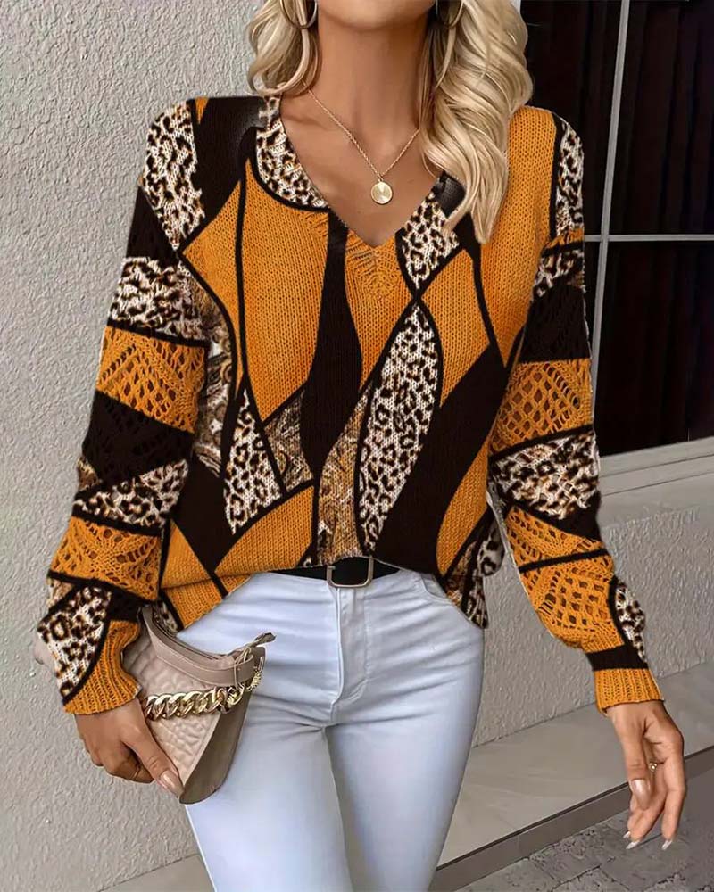 Sweter z Dekolt w serek w Hull-Leopardtrykk