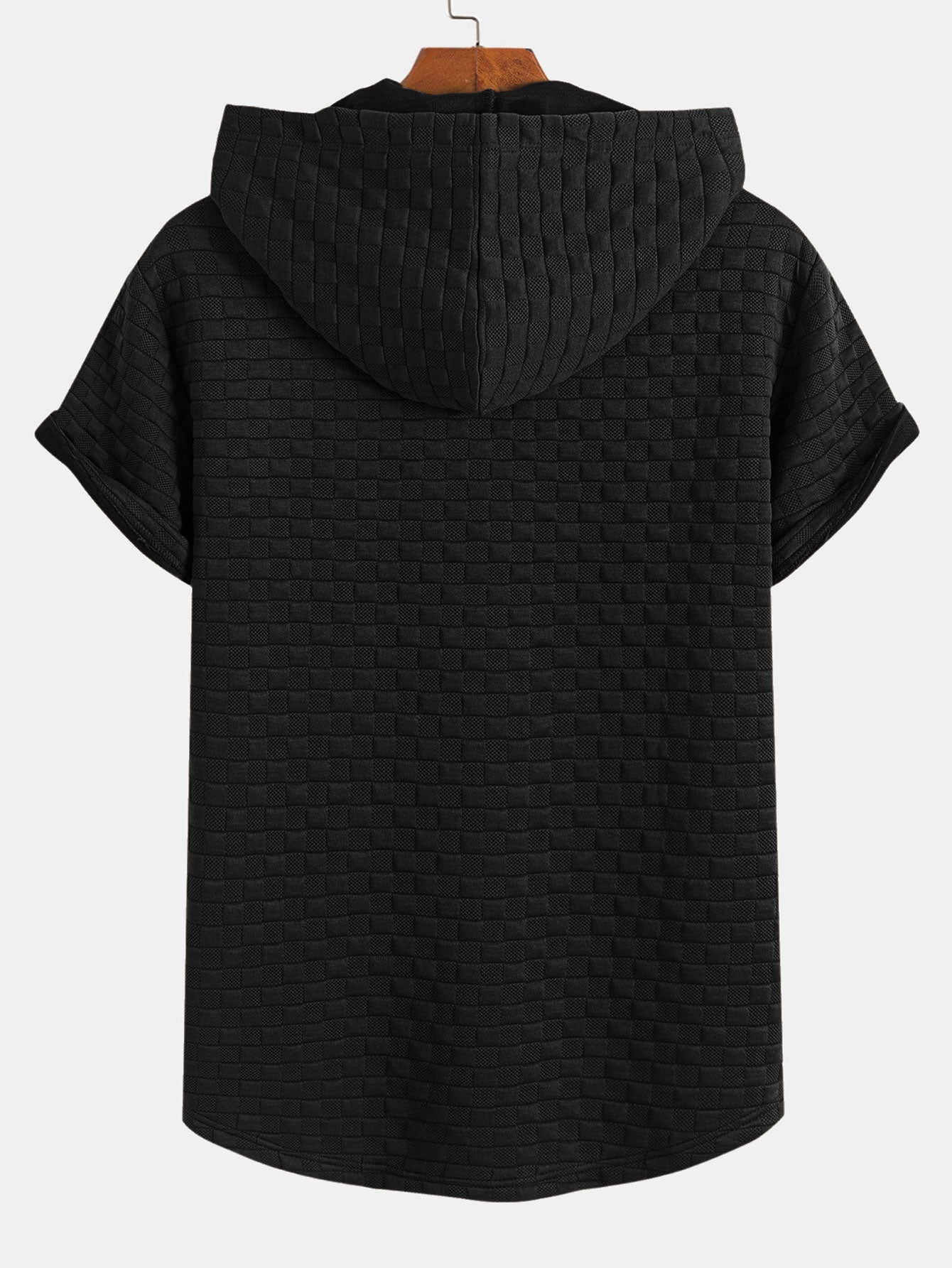 Rutemønster Jacquard bueformet kant hette-T-shirt w Rutemønster Jacquard szorty