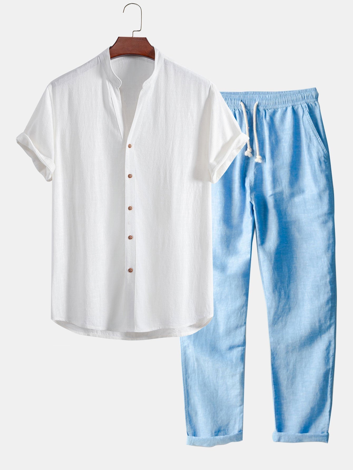 Dekolt w serek koszula z Len w rayon-blanding w rettskårne LenSpodnie