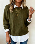 Sweter z koszulakrage w patchworkdesign