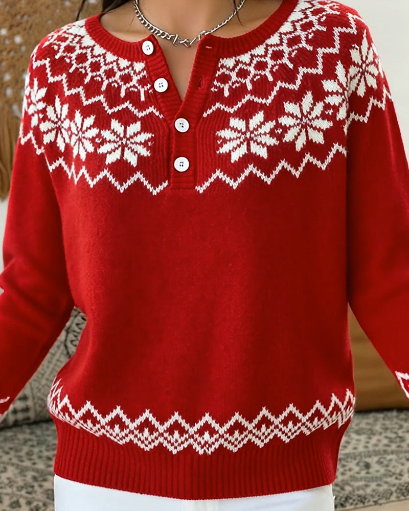 Sweter Snøfnugg Jacquard Halvåpen